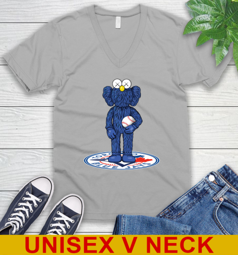 MLB Baseball Toronto Blue Jays Kaws Bff Blue Figure Shirt V-Neck T-Shirt 4