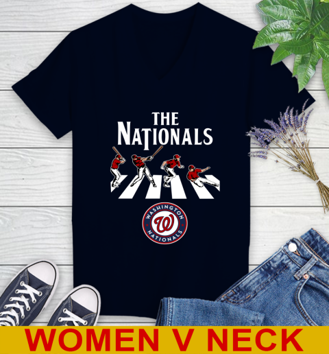 MLB Baseball Washington Nationals The Beatles Rock Band Shirt Women's V-Neck T-Shirt 2