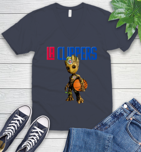 LA Clippers NBA Basketball Groot Marvel Guardians Of The Galaxy V-Neck T-Shirt 9