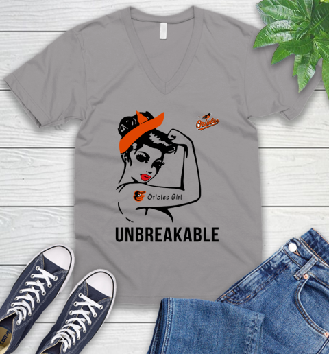 MLB Baltimore Orioles Girl Unbreakable Baseball Sports V-Neck T-Shirt 2