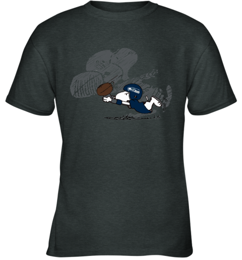 Seattle Seahawks Snoopy Plays The Football Game Youth T-Shirt