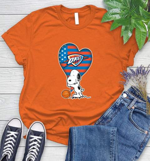 Oklahoma City Thunder NBA Basketball The Peanuts Movie Adorable Snoopy Women's T-Shirt 4