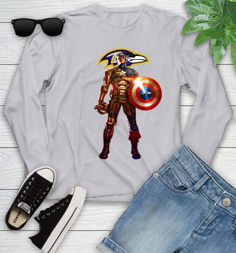 NFL Captain America Marvel Avengers Endgame Football Sports Baltimore Ravens Youth Long Sleeve 5