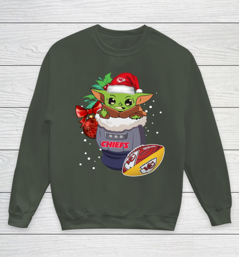 Kansas City Chiefs Christmas Baby Yoda Star Wars Funny Happy NFL Youth Sweatshirt 10