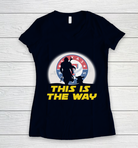 Texas Rangers MLB Baseball Star Wars Yoda And Mandalorian This Is The Way Women's V-Neck T-Shirt 2