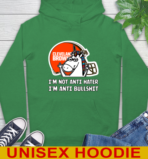 Cleveland Browns NFL Football Unicorn I'm Not Anti Hater I'm Anti Bullshit Hoodie 8