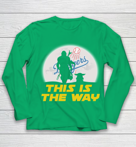Los Angeles Dodgers MLB Baseball Star Wars Yoda And Mandalorian This Is The Way Youth Long Sleeve 4