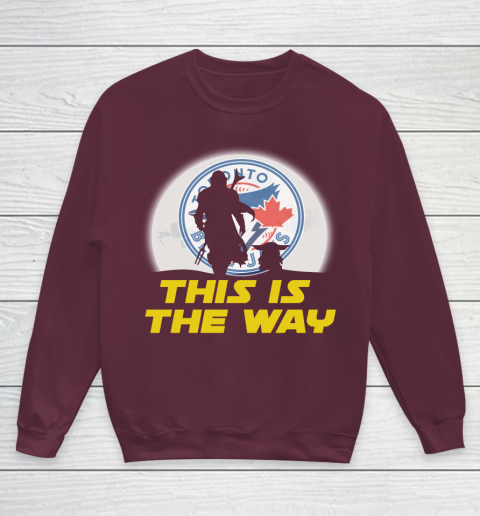 Toronto Blue Jays MLB Baseball Star Wars Yoda And Mandalorian This Is The Way Youth Sweatshirt 4