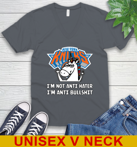 New York Knicks NBA Basketball Unicorn I'm Not Anti Hater I'm Anti Bullshit V-Neck T-Shirt 5