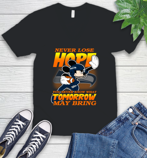 Seattle Seahawks NFL Football Mickey Disney Never Lose Hope V-Neck T-Shirt