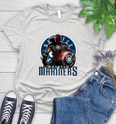 MLB Captain America Thor Spider Man Hawkeye Avengers Endgame Baseball Seattle Mariners Women's T-Shirt
