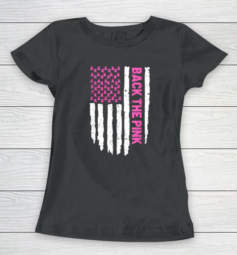 Back The Pink Breast Cancer Awareness Flag Pink Ribbon USA Women's T-Shirt