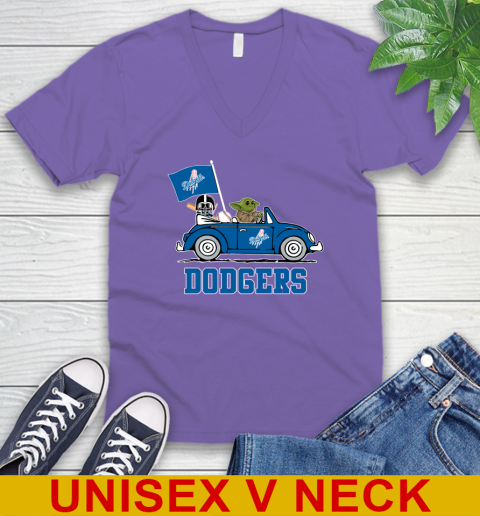 MLB Baseball Los Angeles Dodgers Darth Vader Baby Yoda Driving Star Wars Shirt V-Neck T-Shirt 9