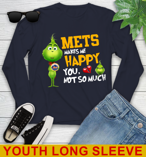 MLB New York Mets Makes Me Happy You Not So Much Grinch Baseball Sports Youth Long Sleeve 2