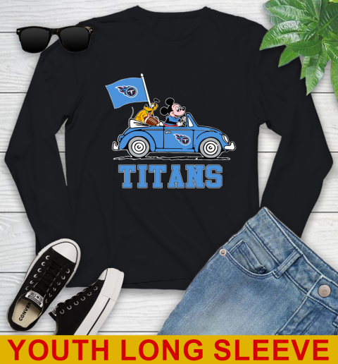 NFL Football Tennessee Titans Pluto Mickey Driving Disney Shirt Youth Long Sleeve 2