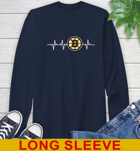 Boston Bruins NHL Hockey Heart Beat Shirt Long Sleeve T-Shirt 3