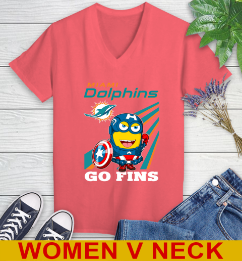 NFL Football Miami Dolphins Captain America Marvel Avengers Minion Shirt Women's V-Neck T-Shirt 6