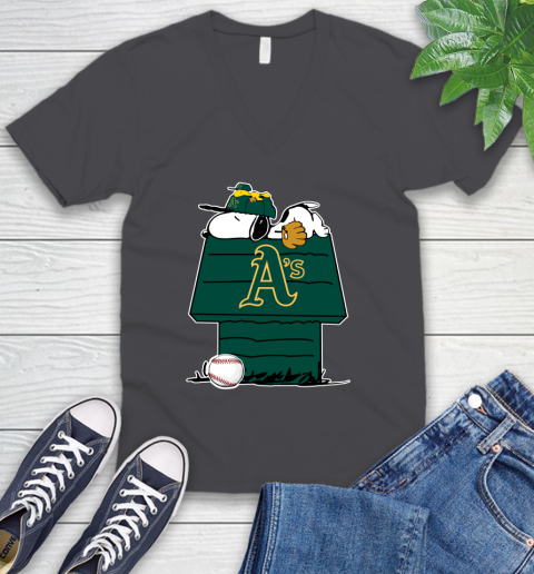 MLB Oakland Athletics Snoopy Woodstock The Peanuts Movie Baseball T Shirt V-Neck T-Shirt 5