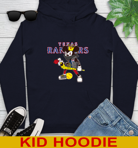 Texas Rangers MLB Baseball Mickey Peace Sign Sports Youth Hoodie - Image 5