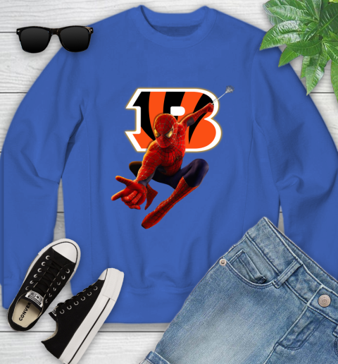 NFL Spider Man Avengers Endgame Football Cincinnati Bengals Youth Sweatshirt 9 NFL Spider Man Avengers Endgame Football Cincinnati Bengals Youth Sweatshirt - Image 9