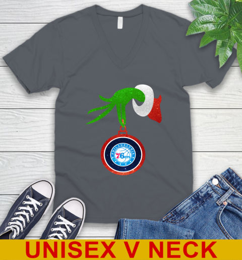 Philadelphia 76ers Grinch Merry Christmas NBA Basketball V-Neck T-Shirt - Image 6