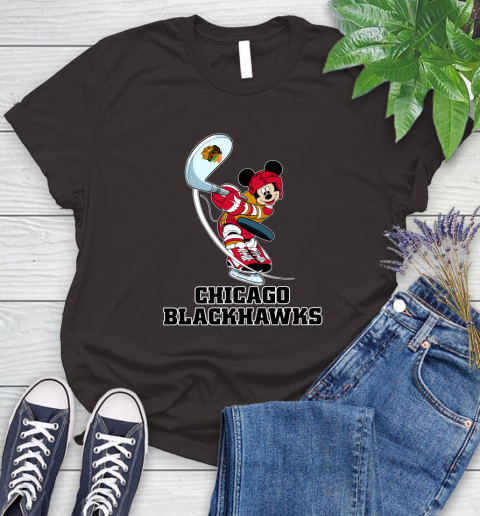NHL Hockey Chicago Blackhawks Cheerful Mickey Mouse Shirt Women's T-Shirt - Image 10