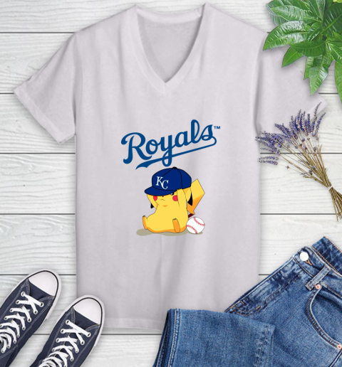 MLB Pikachu Baseball Sports Kansas City Royals Women's V-Neck T-Shirt