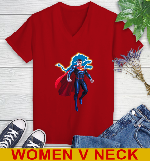 NFL Superman DC Sports Football Detroit Lions Women's V-Neck T-Shirt 12