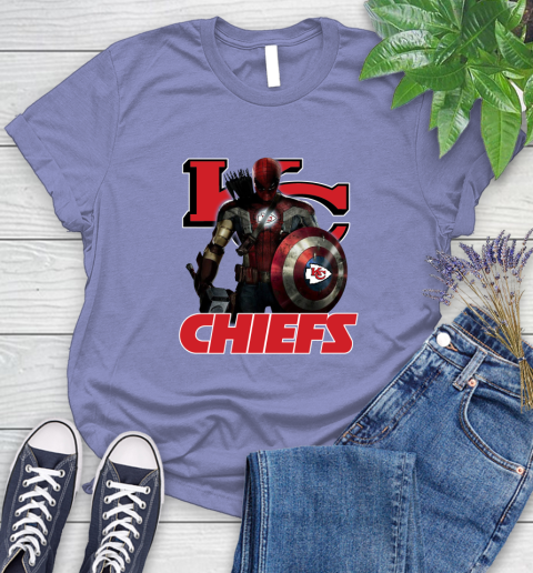 NFL Captain America Thor Spider Man Hawkeye Avengers Endgame Football Kansas City Chiefs Women's T-Shirt 11
