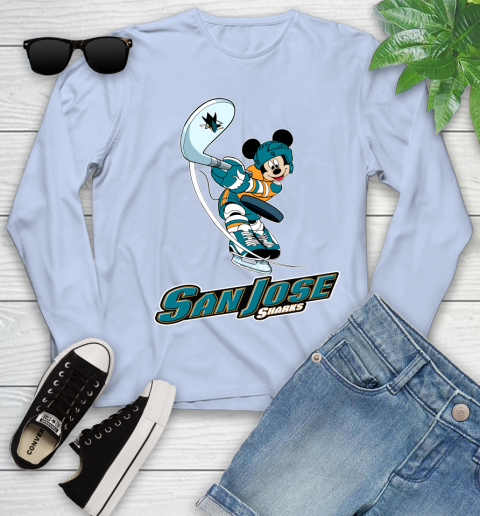 NHL Hockey San Jose Sharks Cheerful Mickey Mouse Shirt Youth Long Sleeve 9