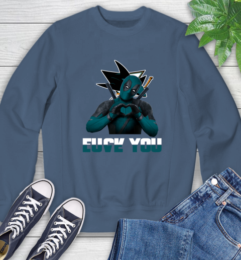 NHL San Jose Sharks Deadpool Love You Fuck You Hockey Sports Sweatshirt - Image 9