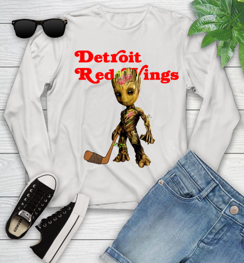 Detroit Red Wings NHL Hockey Groot Marvel Guardians Of The Galaxy Youth Long Sleeve