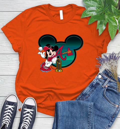 MLB Atlanta Braves The Commissioner's Trophy Mickey Mouse Disney Women's T-Shirt 4