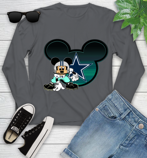 NFL Dallas Cowboys Mickey Mouse Disney Football T Shirt Youth Long Sleeve 8