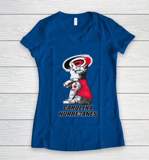 NHL My Cat Loves Carolina Hurricanes Hockey Women's V-Neck T-Shirt 7