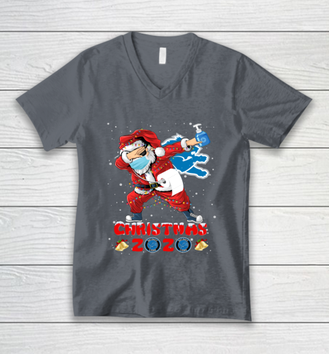 Detroit Lions Funny Santa Claus Dabbing Christmas 2020 NFL V-Neck T-Shirt 4