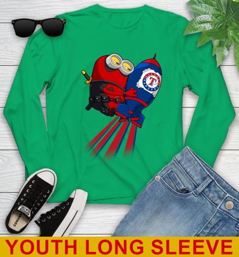 MLB Baseball Texas Rangers Deadpool Minion Marvel Shirt Youth Long Sleeve 7