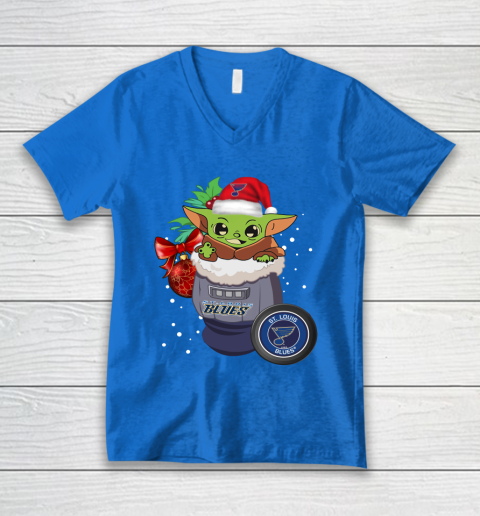 St.Louis Blues Christmas Baby Yoda Star Wars Funny Happy NHL V-Neck T-Shirt 6