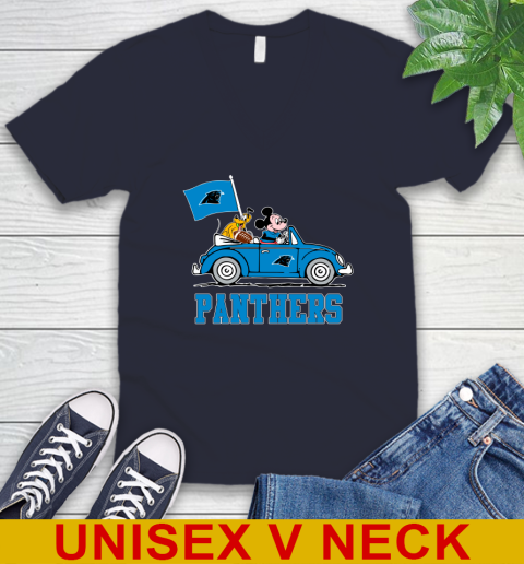 NFL Football Carolina Panthers Pluto Mickey Driving Disney Shirt V-Neck T-Shirt 3