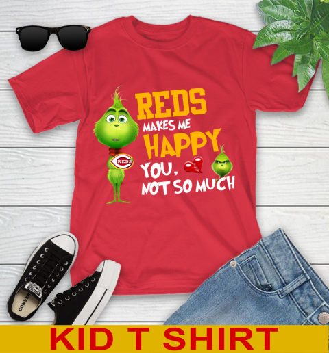 MLB Cincinnati Reds Makes Me Happy You Not So Much Grinch Baseball Sports Youth T-Shirt 11