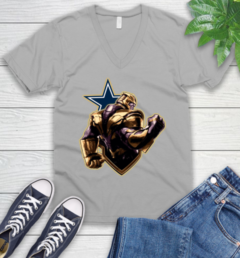 NFL Thanos Avengers Endgame Football Sports Dallas Cowboys V-Neck T-Shirt 4