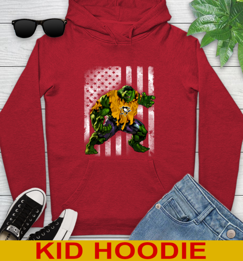 Pittsburgh Penguins Hulk Marvel Avengers NHL Hockey American Flag Youth Hoodie 11