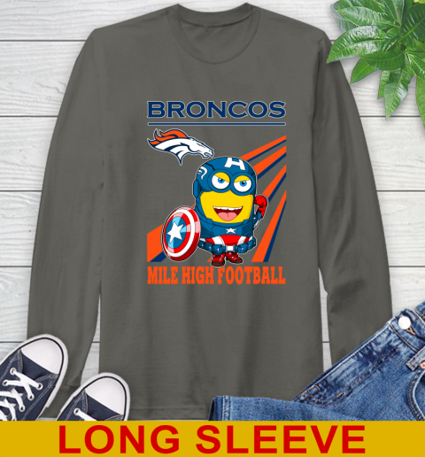 NFL Football Denver Broncos Captain America Marvel Avengers Minion Shirt Long Sleeve T-Shirt 10