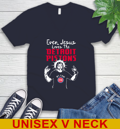 Detroit Pistons NBA Basketball Even Jesus Loves The Pistons Shirt V-Neck T-Shirt 2