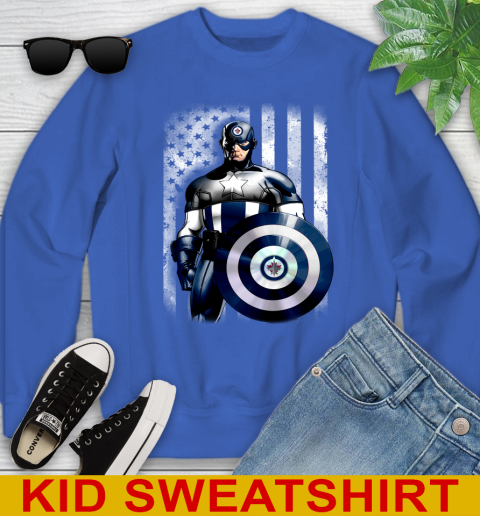 Winnipeg Jets NHL Hockey Captain America Marvel Avengers American Flag Shirt Youth Sweatshirt 6