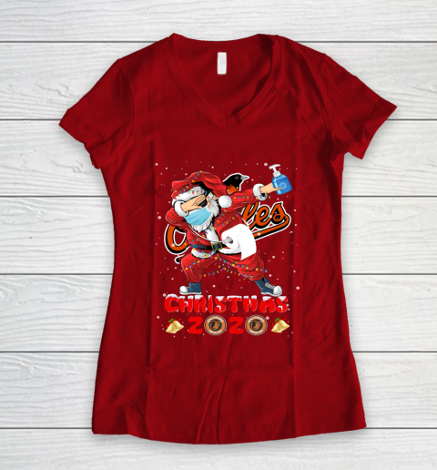 Baltimore Orioles Funny Santa Claus Dabbing Christmas 2020 MLB Women's V-Neck T-Shirt 8