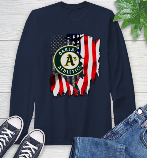 Oakland Athletics MLB Baseball American Flag Long Sleeve T-Shirt 3