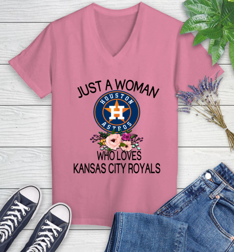 MLB Just A Woman Who Loves Kansas City Royals Baseball Sports Women's V-Neck T-Shirt 8
