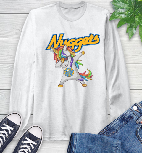Denver Nuggets NBA Basketball Funny Unicorn Dabbing Sports Long Sleeve T-Shirt