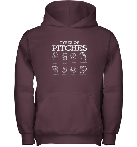 ul07 types of pitches softball baseball team sport youth hoodie 43 front maroon